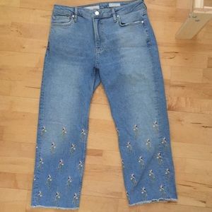 Anthropologie Floral Wide Leg Cropped Jeans